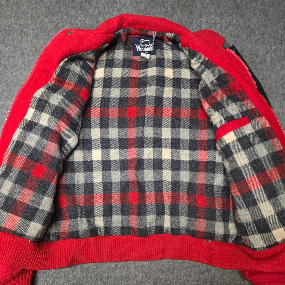 Vintage Woolrich Bomber Jacket Mens Medium Wool Red Plaid Blanket Lined USA - Picture 4 of 7